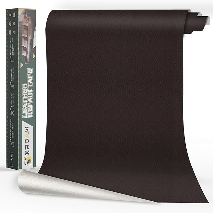 Leather Repair Tape, 16x40 inch, Dark Brown, Self-Adhesive, Water-Resistant, Durable, Furniture, Sofas, Couches, Chairs, Vinyl Repair