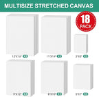 ESRICH Stretched Canvas for Painting,18 Multi Pack Blank Canvases for Painting 12x16, 11x14, 9x12, 8x10, 5x7, 3x5, Cotton Primed Painting Canvas for Oil, Acrylic Paint, for Beginners, Artists.