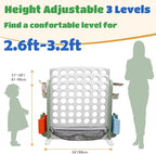 Ancaixin Giant 4 in-A-Row Connect Game Set, Adjustable Height Jumbo Yard Game with Basketball Hoop, Golf, Mesh Pocket & Ring Toss, Indoor Outdoor Family Backyard Party Game for Kids and Adults, White
