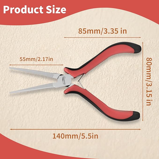 Long Needle Nose Pliers 5.5"-5 Pack Long Nose Mini Precision Pliers for Jewelry Making with Spring Loaded for DIY, Craft, Repairing