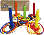 Ring Toss Game for Kids, Indoor & Outdoor Game for Family and Adults with 5 Poles, 2 Bases and 16 Rings in 4 Colors, Soft Foam Toy for Kids Backyard Ring Toss Fun