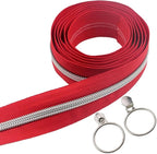 Leekayer #5 Silver Metallic Teeth Nylon Coil Zippers by The Yard Bulk 10 Yards Red Zipper Tape with 25pcs Silver Ring Pull Sliders for DIY Sewing Tailor Craft Bag(Red)