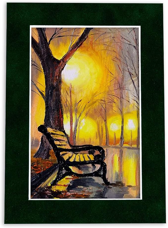 8x10 Mat Bevel Cut for 5.5x8.5 Photos - Acid Free Green Suede Precut Matboard With Backing Board and Crystal Clear, Self Seal Photo Mat Bag - For Pictures, Photos, Framing - 4-ply Thickness