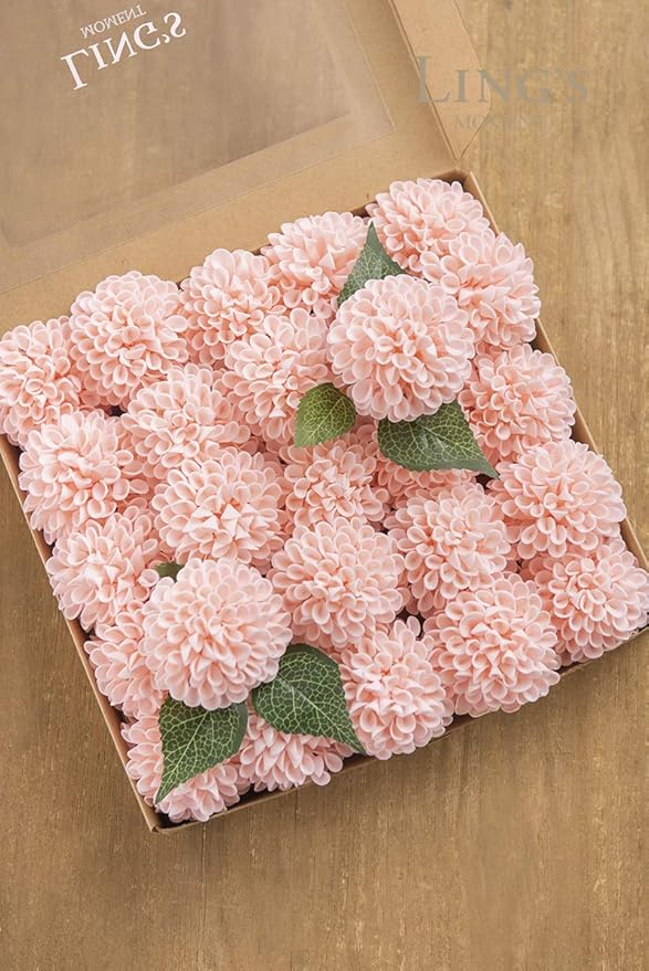 Ling's moment Blush Dahlia Foam Artificial Flowers Real Touch Faux Fake Flower for Home Decor Graduation Baby Shower Decorations Outdoors Party Favors Wedding Gifts Centerpieces Arrangements 25pcs