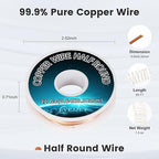22 Gauge Copper Wire Half Round 0.64x0.32mm - 1.3 oz (85 Feet) Fine Craft Wire for Filigree & Miniature Arts