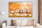 My Photostation.com 60WX40H'' White Horses Running on Sunset Glass Wall ArtTempered Glass Printing Wall Decor Large Wall Art Wall Hangings