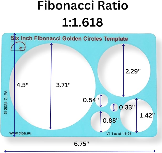Fibonacci Template Set - Set of Stencil Templates for Drawing: 6" Circle, 6" Star, 5" Square Fibonacci-Inspired Set of Templates for Drawing Tool for Artists