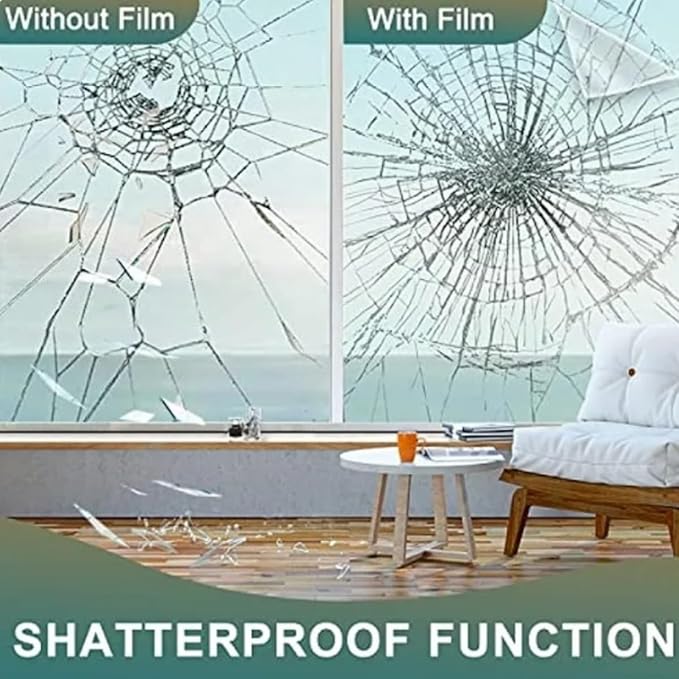 UV 99% Security and Safety 4 Mil Clear Window Film Shatterproof Anti Shatter Tempered Glass Film for Home and Office Windows (Clear, 24 in x 10 FT)