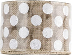 MEEDEE Burlap Ribbon with White Polka Dots - 2.5 Inch Natural Linen Wire Edge Craft Ribbon for Baby Shower, Beach, Farmhouse Gift Basket, 10 Yards