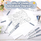 18 Pcs Line Washable Markers Bulk Grey Fine Tip Markers Set Coloring Thin Tip Drawing Washable Pen for Kids Art School Classroom Back to School Gender Reveal Party Supplies, Ages 6+