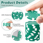 100 Pcs 11.5 Gram Poker Chips ABS Monte Carlo, 40 mm Bingo Chips Tokens Markers Blank Counting Bulk for Blackjack, and Card Night Poker Games
