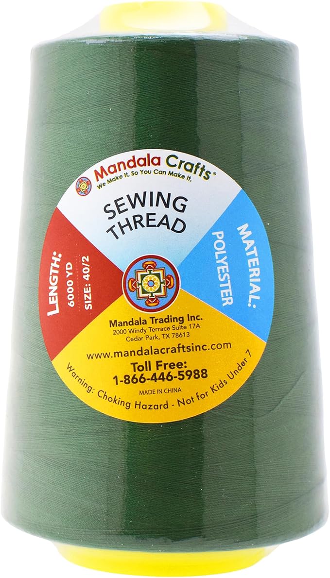 Mandala Crafts 4 Pack of Serger Threads Cones Spools - 40S/2 24000 Yards Polyester Hunter Green Threads for Sergers Machine and Overlock Quilting Sewing Machine