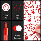 SFAIH Acrylic Red Paint Pens - 8 Pack 2-3MM Medium Tip & 0.7MM Extra Fine White Paint Marker for Rock Painting, Wood, Metal, Fabric, Canvas, Glass, Ceramic, Diy Crafts