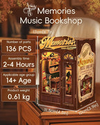 CUTEBEE Book Nook Kit - DIY Miniature House Dollhouse Kit for Adult and Teens, Booknook Bookshelf Decor Alley Model Build with LED Light, Gifts for Family and Friends (Memories Music Bookshop)