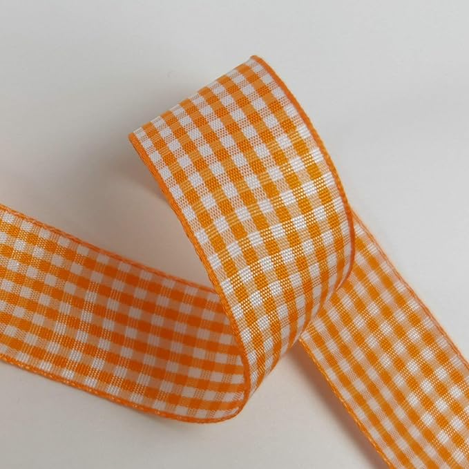 Micomon Orange Gingham Plaid Checked Ribbon 25 Yard Each Roll 100% Polyester (1", Orange)