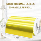 2" x 4" Gold Thermal Label Stickers,Waterproof Thermal Printer Sticker Labels for Gift Wrapping, Self-Adhesive Name Price Tag DIY Custom Logo Design (250 pcs,Gold)