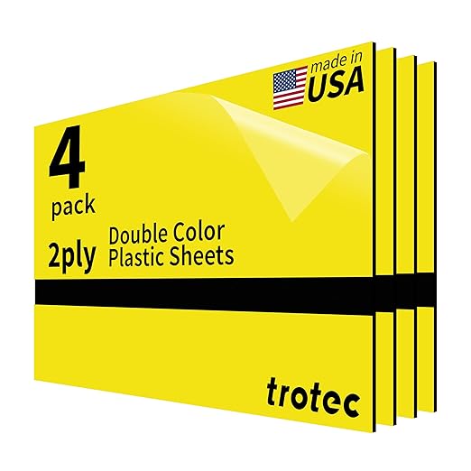 Trotec TroLase | 12"x20"x1/16", 4 Pcs | Yellow/Black | 2 Ply | Modified Acrylic | Laser Engraving Double Color Plastic Sheet | Engraving Blanks for Laser, Saw, Guillotine | Made in USA