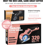 Cordless Electric Scissors: 4V Rechargeable Cardboard Cutter, 3 Blades, Safety Lock & LED Light, Box Cutter for Carton Carpet Plastic Fabric Leather (Pink)