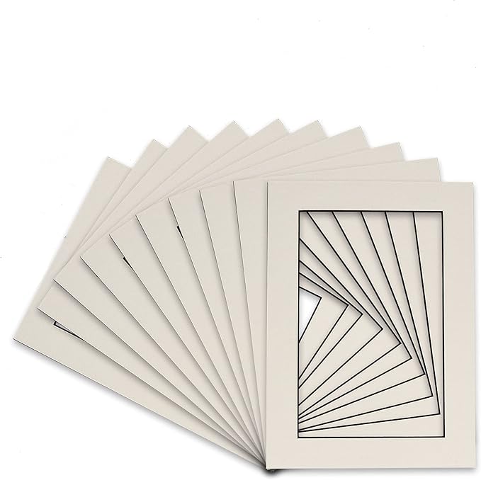 Pack of Ten Acid Free 8.5x11 Mats Bevel Cut for 7x9 Photos - White with Black Core Precut Matboards with Backing Boards and Self Seal Photo Mat Bags for Pictures, Photos, Framing - 4-ply Thickness