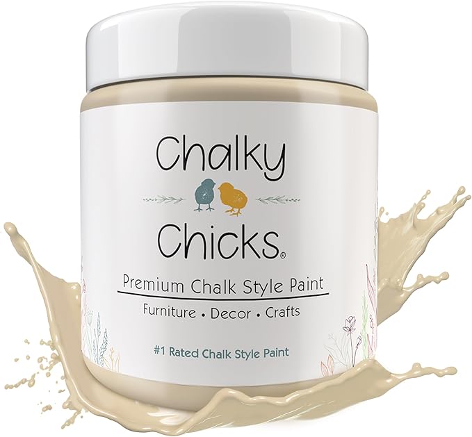 Chalky Chicks All-in-One Chalk Paint for Furniture or Cabinet - 16 Fl Oz - Matte Finish Cuppa Latte Tan for Metal, Wood Furniture Paint - No Sanding All-in-One for Home Decor & Crafts, USA Made