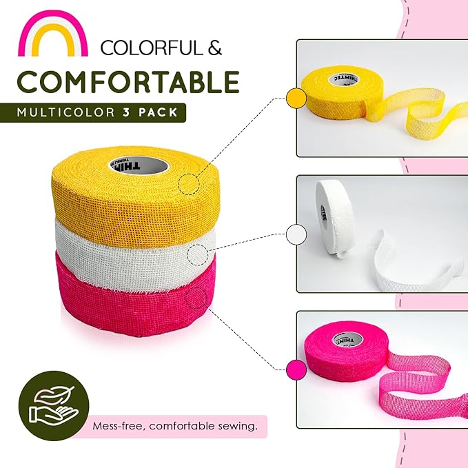 THIMTEC - The Original Thimble Tape for Hand Sewing - Fully Adjustable Nail & Finger Protector - A Smarter Alternative to Classic Knitting Thimbles - Neon Flamingo, 3-Pack