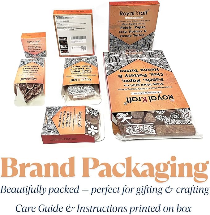 Royal Kraft Heart Wooden Printing Stamps (Set of 10) - DIY Henna Fabric Textile Paper Clay Pottery Blocks Htag2170