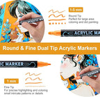 120 Colors Waterproof Dual Tip Acrylic Paint Pens, Dot & Fine Tip Premium Coloring Drawing Markers Set for Wood, Rock, Canvas, Glass, Ceramic Surfaces and DIY Crafts Making Art Supplies