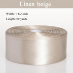 1 1/2 Inch Linen Beige Solid Satin Ribbon, 50 Yards Craft Fabric Ribbon for Gift Wrapping Floral Bouquets Wedding Party Decoration