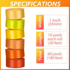 1 Inch Orange Satin Ribbons for Crafts, 6 Rolls Single-Faced Orange Assorted Ribbons for Gift Wrapping Flower Bouquet Wedding Invitations Bridal Shower Hair Bows Garland Party Decor