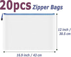AUSTARK 20 Pcs Zipper File Bags, Plastic Mesh Pouch, Board Game Storage Bag, Waterproof Bags for Office School (A3 Size 16.9''x12'', White and Blue)