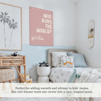 Girls Room Decor for Nursery Decor Linen Canvas Banner,Pink Who Runs The World Girl,Inspirational Wall Hanging Flag Banner for Baby Kids Girl Bedroom Dorm 18x25 Inch