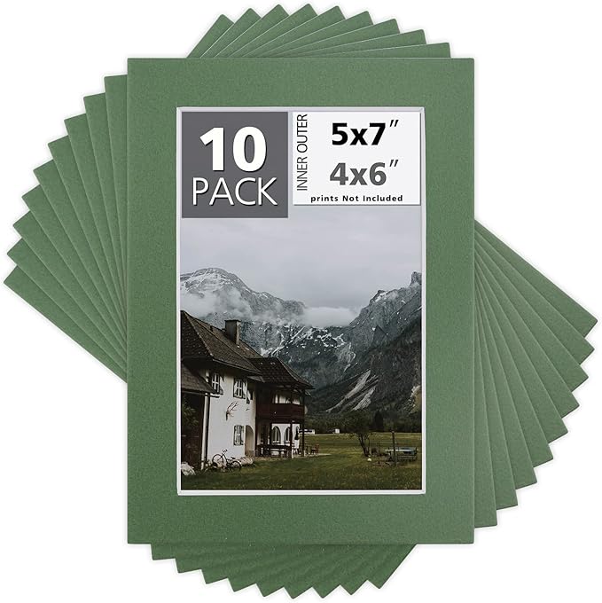 Mat Board Center, Pack of 10, 5x7 for 4x6 Rock Garden Color Mats - Bevel Cut, Acid Free, 4-ply Thickness, White Core - for Pictures, Photos, Framing
