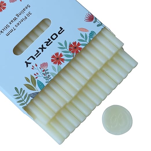 30 Pieces 7mm Sealing Wax Sticks for Glue Gun,PORXFLY Mini Wax Seal Sticks Great for Seals Stamp,Cards Envelopes,Wedding Invitations,Gift Wrapping,Wine Packages (Translucent White)
