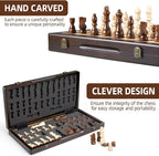 Magnetic Wooden Chess Set for Adults Kids,15" Folding Chess Board with Wood Texture 2 Extra Queens - Handmade Pieces Travel Board Games for Professional Beginner
