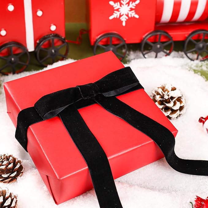 LaRibbons Thin Velvet Ribbon 1 Inch x 25 Yards, Black Velvet Ribbon for Christmas Tree, Gift Wrapping, Wreath Bow, Outdoor Decoration