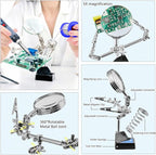 Soldering Iron Kit, 80W Electric Solder iron, Adjustable Temperature (180°C- 500°C）, With Multimeter, Magnifier Welding Helping Hand, Heat shrink tubing, Solder Wire, Desoldering pump.