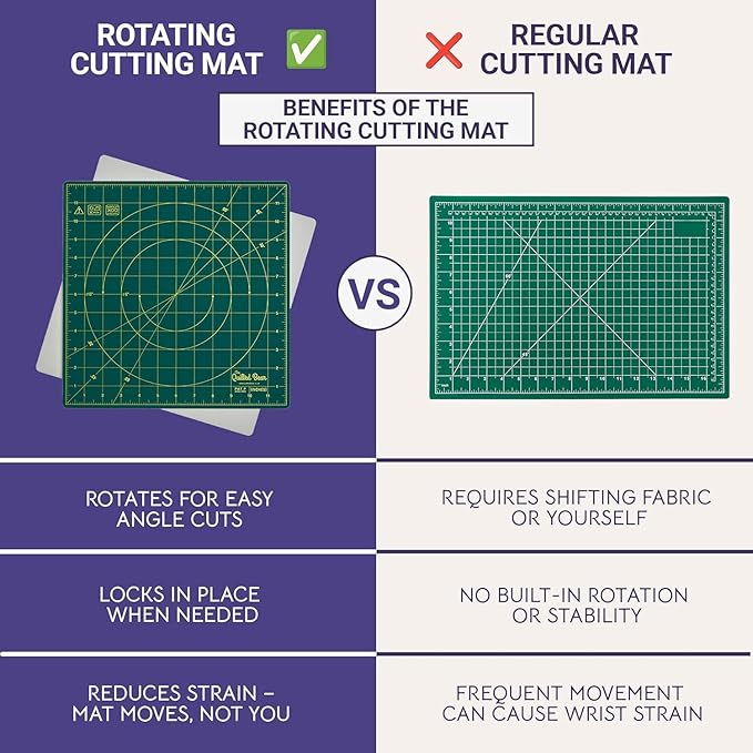 The Quilted Bear Rotating Cutting Mat 18" x 18" - Square 360° Rotating Self Healing Mat with Innovative Locking Mechanism for Quilting & Sewing Your Choice of Colours Available! (Green)