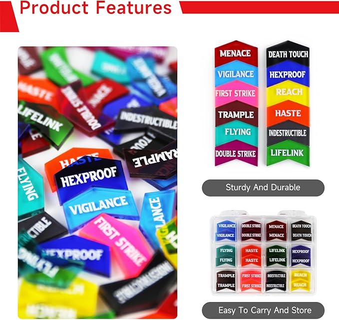 SIXPOINTS 60 Pieces MTG Keyword Counters -Set of Color Coded MTG Tokens & Box Set Compatible with Magic The Gathering, TCG, Card Games Accessories (MTG Keyword Counters)