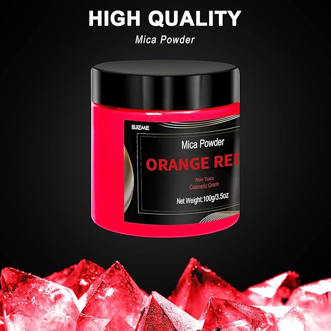 Deep Red Mica Powder Pigment (100g) -Cosmetic Grade Metallic Mica Powder for Epoxy Resin, Lip Gloss, Soap,Candle making, Bath Bombs,Tumblers, Jewelry, Dyes and DIY Crafting Projects(Orange Red, 3.5oz)