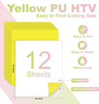 Yellow PU Heat Transfer Vinyl, 12 Pcs 12"x10" HTV Sheets – Soft & Stretchable Iron-On Vinyl, Easy to Cut & Weed, Compatible with Cricut & Silhouette – Great for DIY Family Shirts & Crafts