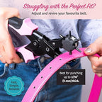 Precision Leather Hole Punch Tool, Best for Belts, Fabric, Leather (Up to 5mm Thick), Multi-Size Puncher for DIY, Craft & Home Projects, Comfortable for Smaller Hands with Reduced Handle Spread, Pink