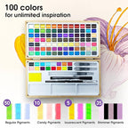 Watercolor Paint Set,100 Colors in Nature Bamboo Box,Portable Water Colors Kit with Papers and Brush Pens,Great for Kids Adults Beginners & Professionals