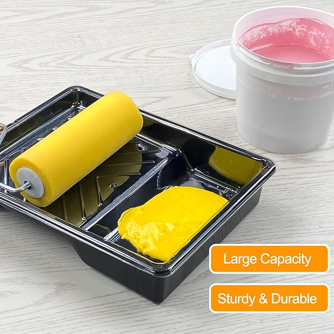 Great Andrew 12 Pack Paint Tray Liners 7 Inch, 1 PC Sturdy Plastic Tray with 11 PCS Disposable Paint Tray Liners, Paint Roller Trays, Paint Pan Liners for DIY Painting Projects, Walls, Furniture