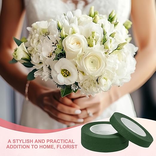 MECCANIXITY 12 Rolls Floral Tapes, 30 Yard x 1/16 in Florist Crepe Flowers Bouquets Tape Adhesive Waterproof for Flower Arranging Wrapping, Dark Green