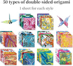 Square Origami Paper 6x6 Double Sided 50 Sheets 50 Colors 70GSM Origami Kit Japanese Chiyo Easy Fold Arts Crafts DIY Handwork Beginner Rock Color