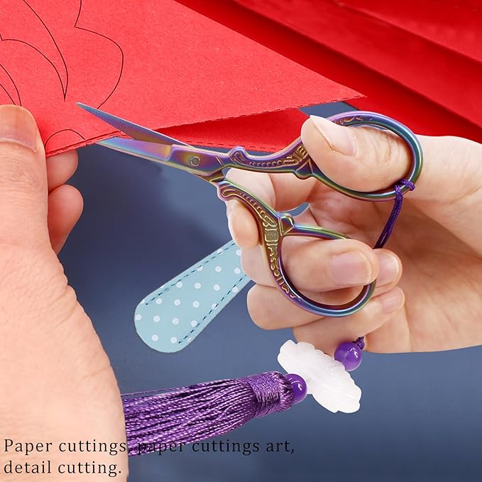 BIHRTC Sewing Embroidery Scissors with Cover Tassel Sharp Stainless Steel Tip Scissor Dressmaker Shears Crane Sewing Scissors for Thread Cross-stitch DIY Artwork Housework