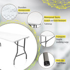 Plastic Folding Table, 5 FT Folding Table, Plastic Portable Tables for Dining Parties Card Picnic Camping, Granite White