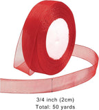 Ribbon for Gift Wrapping 3/4 inch Red Sheer Organza Ribbon for Flower Bouquet Tulle Thin Chiffon Ribbons for Wedding Invitations Christmas Halloween Presents Decorations Crafts 50 Yards