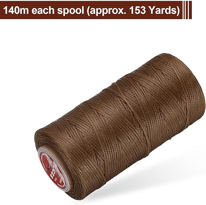 uxcell Flat Leather Sewing Waxed Thread, 140m / 153 Yards Polyester Wax String, 300D Wax Stitching Cord for Leather Crafts, Bookbinding, Bracelets Braided, Brown