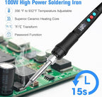 Soldering Iron Kit, 100W LED Digital Solder Gun kits with Ceramic Heater, Adjustable Temperature Welding Tools with Tips, Wick Braid, Stand, Solders Wire, Sponge, Flux Paste, Black